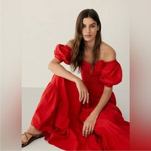 Mango Gathered Puff Off The Shoulder
Sleeve Poplin Blouse & skirt set size small